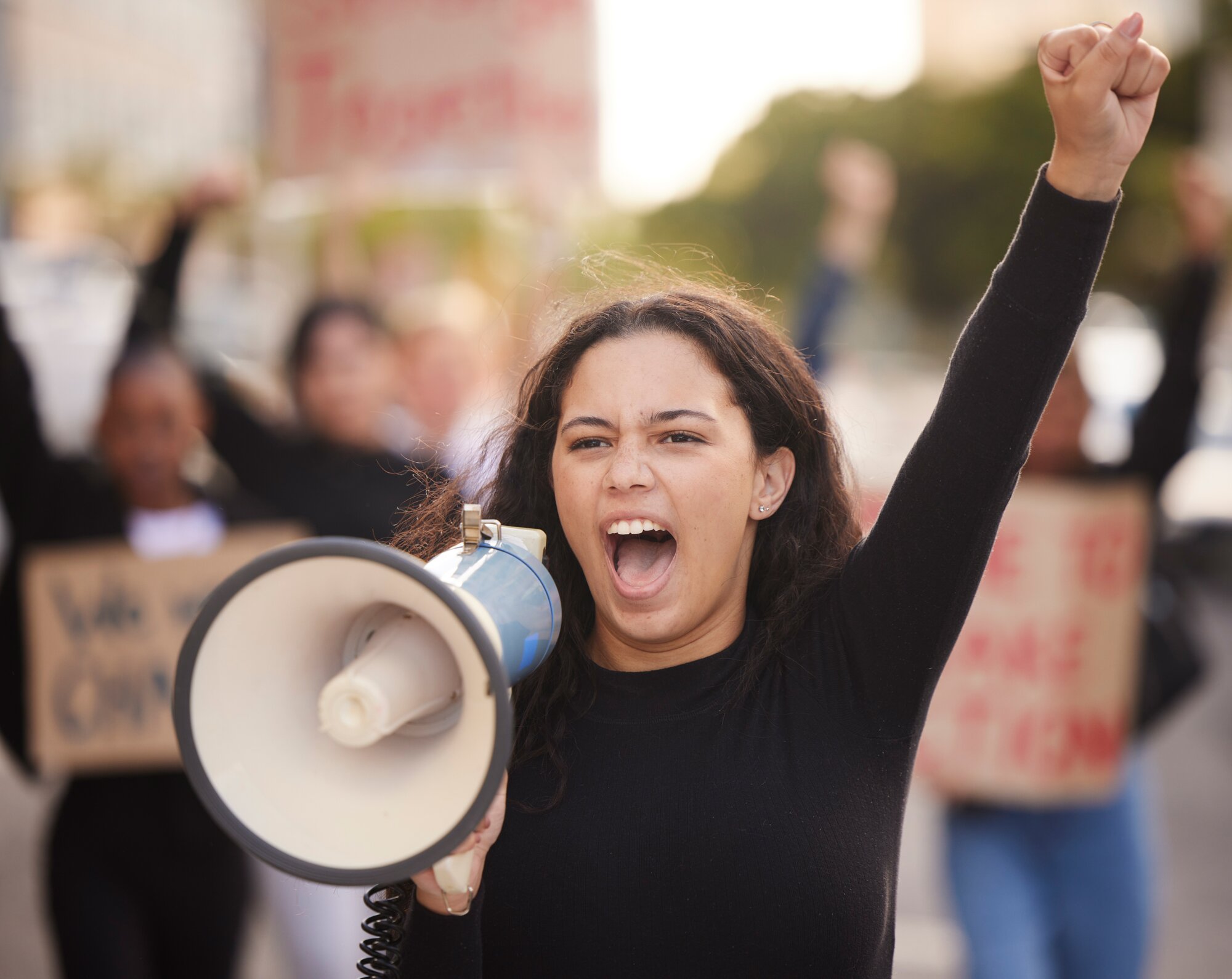 Megaphone,,Woman,And,People,For,Gender,Equality,,Human,Rights,Or